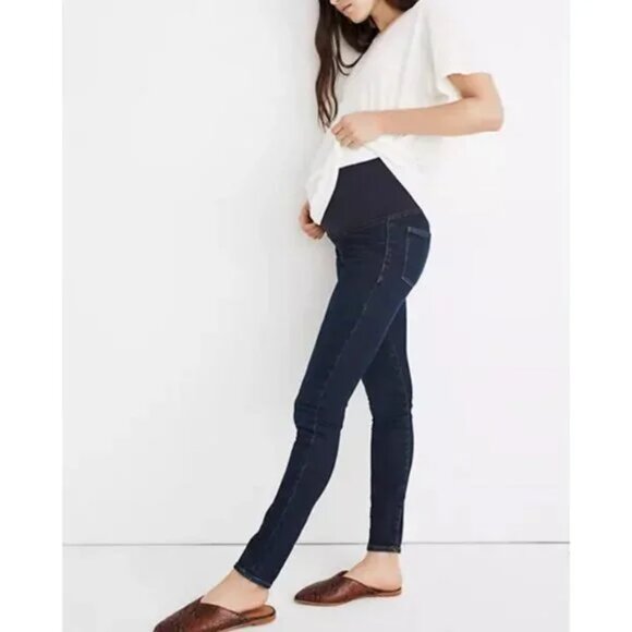Madewell‎ Maternity Skinny Jeans Dark Blue Wash Over-the-Belly Size 30 - Picture 2 of 13